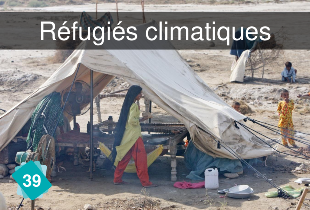 Recto de la carte "Réfugiés climatiques"